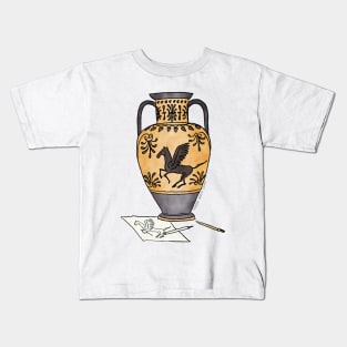 Ancient Greek Pegasus pottery - by Greek Myth Comix Kids T-Shirt